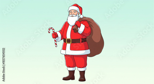 Jolly Santa Claus leaping over rooftops with sack of gifts, celebrating Christmas Eve joyfully