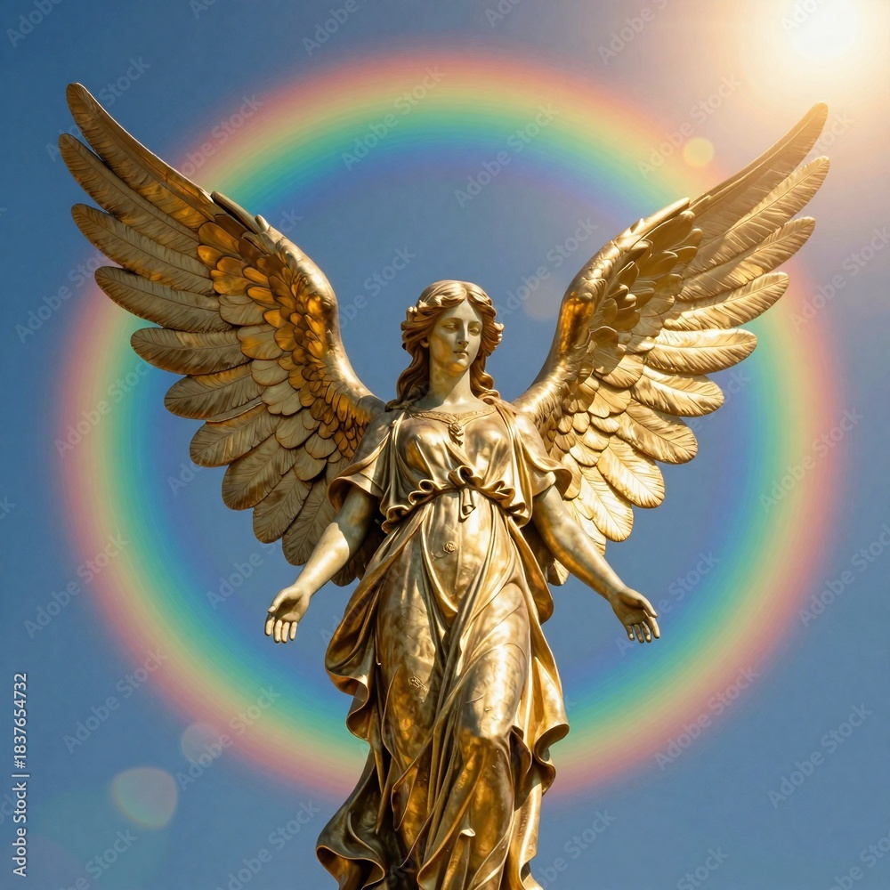 Fototapeta premium Golden Angel and Celestial Rainbow