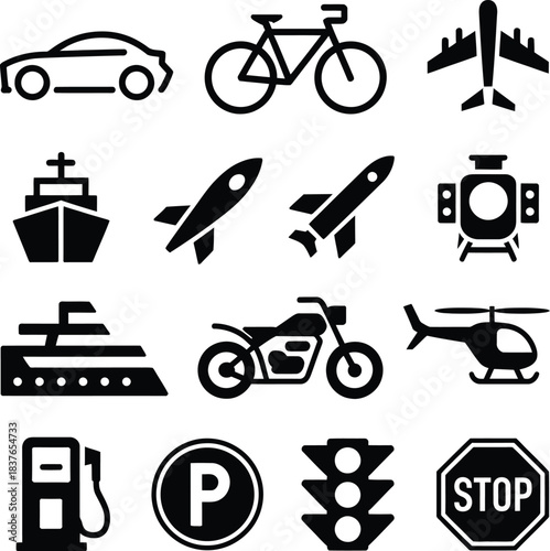 Transportation and Vehicle Mode Silhouette Icons