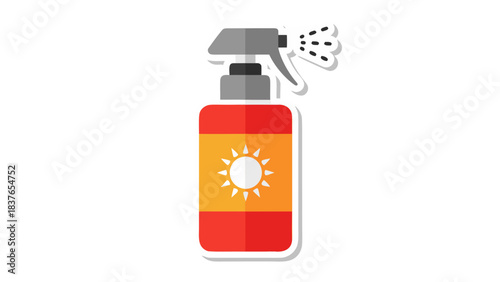 Red Spray Bottle With Sun Icon For Sunscreen Protection On Black Background With Light Outline