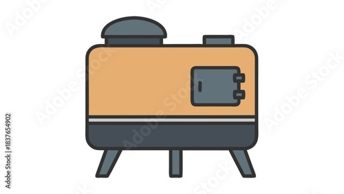 Retro Industrial Water Heater With Orange Casing And Gray Base On Legs Simple Illustration Isolated On Black Background