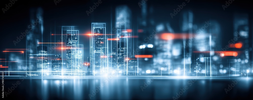 Obraz premium A complete panoramic harbor infused with computing lights sending worldwide signals for the mind to scan trust and value