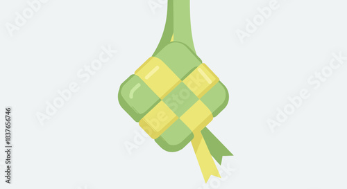 Vibrant flat illustration of a traditional woven rice cake, symbolizing festive celebrations and cultural gatherings in Southeast Asia