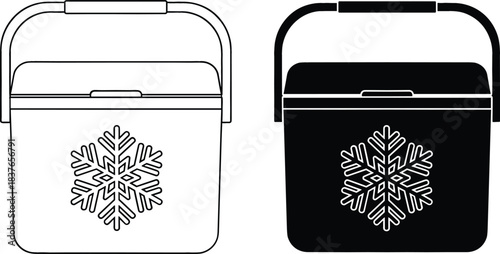 Portable Insulated Cooler Box Vector Icon Outline and Silhouette, Essential Equipment for Camping, Picnics, Cold Storage, and Summer Travel