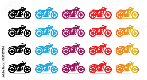 Colorful Classic Motorcycle Silhouette Bundle Set Vintage Motorbike Icon Pattern For Design Graphics