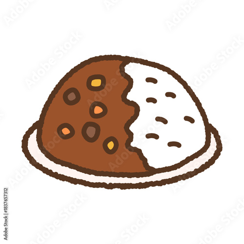 手書き風の大盛りの食べ物単品アイコンイラスト　カレー