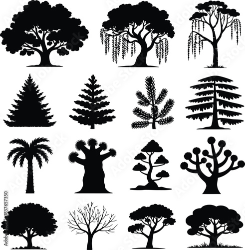 Tree and Plant Species Silhouette Set