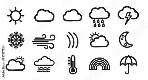 Weather forecast icons collection with different types of weather conditions