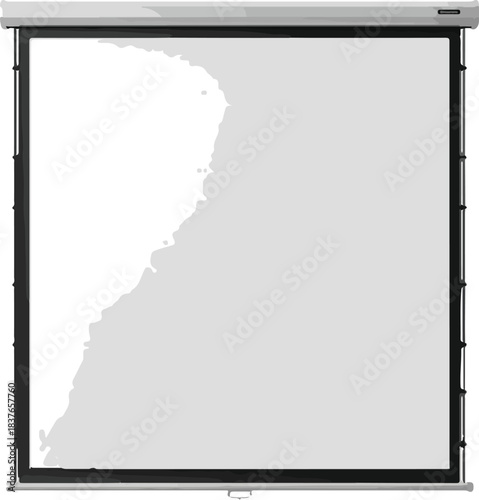 Retractable projector screen blank white canvas for presentation or home theater isolated on white