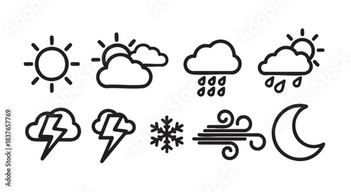 Weather forecast icons set sun cloud and lightning signs vector illustration