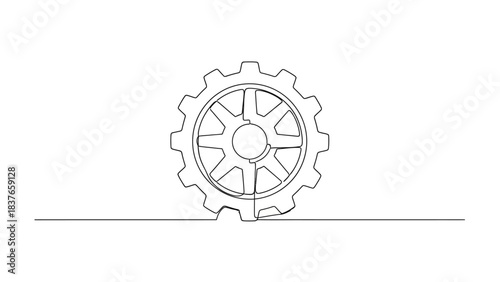 Gear wheel single line drawing representing mechanics and engineering.