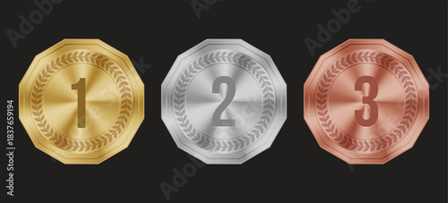 Gold Silver Bronze Circular Medals with Laurel Wreath