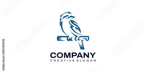 Wild Bird Sitting on a Branch Symbol Vector Illustration Logo Template