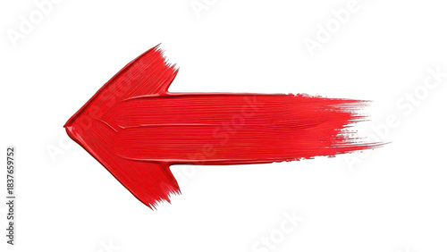 Red paint brush stroke arrow pointing left on transparent background
