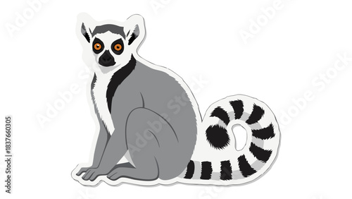 Ring Tailed Lemur Sitting in Profile With Striking Orange Eyes And Monochrome Fur Against A Black Background Simple Illustration