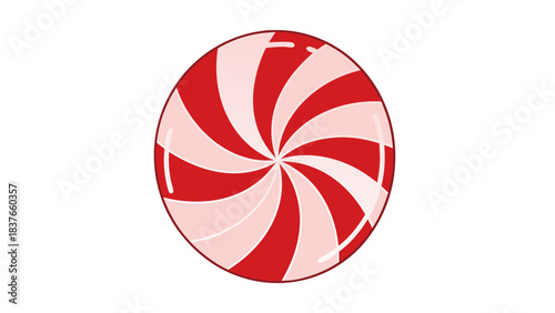 Round Red and White Swirled Hard Candy Against a Black Background Festive and Sweet Treat