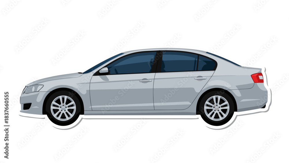 Fototapeta premium Silver Sedan Car Front Side View Pixel Art Isolated on Black Background Clean Modern Vehicle Design Four Doors Tinted Windows Alloy Wheels