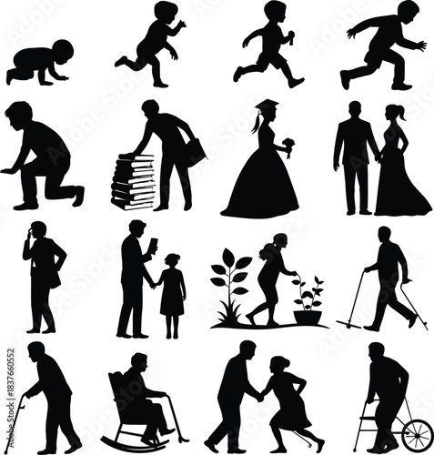 Human Life Cycle and Aging Stages Silhouettes