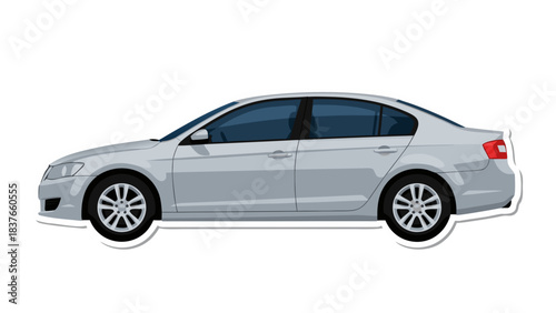 Silver Sedan Car Front Side View Pixel Art Isolated on Black Background Clean Modern Vehicle Design Four Doors Tinted Windows Alloy Wheels