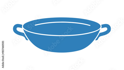 Simple Blue Bowl with Handles on Black Background Minimalist Illustration