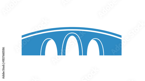 Simple Blue Arch Bridge Illustration Against Black Background with Three Arches and Curved Top Simple Vector Graphic Minimalist Design
