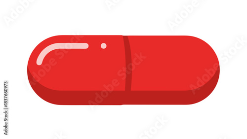 Single Red Capsule Pill with a Glossy Finish Isolated on a Black Background Representing Medicine and Pharmaceuticals