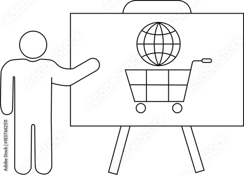 Minimalist line art of person presenting online shopping concept