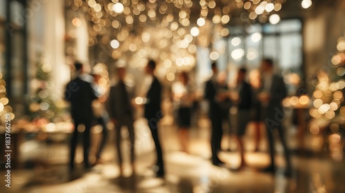Blurred shining background with business people enjoying festive christmas party celebration