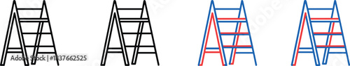 A-Frame Stepladder Vector Icon Set, Ladder of Success Outline Illustration for Home Repair, Construction, Career Growth, and Achievement Concept Graphics.