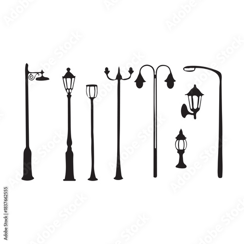 A Diverse Set of Street Lamps: Classic and Modern Designs in Compact Outdoor Lighting Displays

