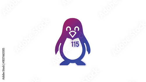 Cute cartoon penguin with number 115 on its chest.