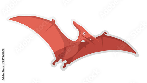 Stylized Pterodactyl in Flight Against a Black Background A Mesozoic Era Flying Reptile Depicted in Simple Cartoon Style With Red Orange Wings Extended and White Outline