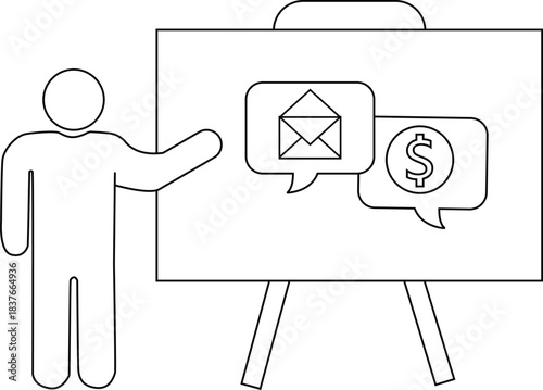 Man presenting chart with email   sign