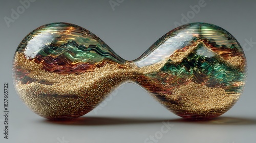 Abstract Hourglass with Miniature Landscape Inside.
