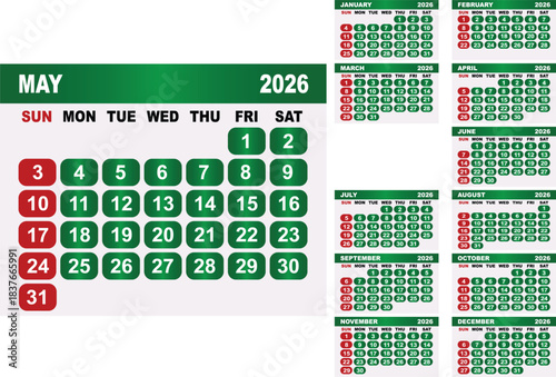 2026 Calendar Grid With May Highlighted And Monthly Overviews january february