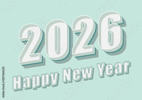 Happy new year text 2026 with green color design