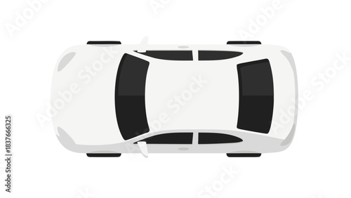 Top Down View of a White Sedan Car with Black Tinted Windows Isolated on a Plain Black Background Minimalist Aerial Perspective of Automotive Transportation
