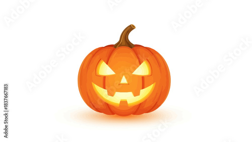 Cartoon jack-o'-lantern glows with eerie light, perfect for Halloween-themed content, isolated on a white background