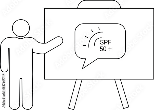 Person presenting a board with SPF 50 and sun symbol