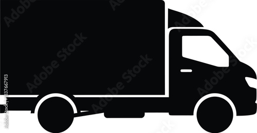 Simple black silhouette of a delivery truck facing to the right side