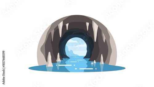 Cave illustration of a passage with water