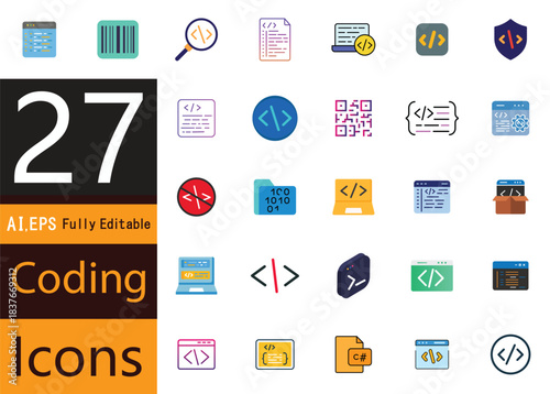 Line Style Programming and Coding Icon Set for Web and Mobile Development Applications