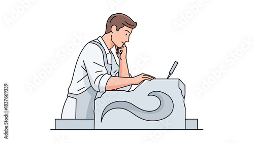 Man sculpting a wave design in stone