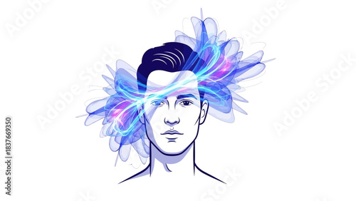 Man with electric burst from head, illustration