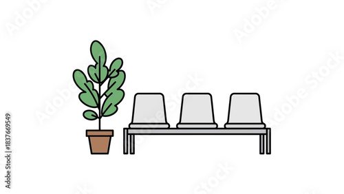 Waiting area with bench seats and plant in a minimalist, clean design