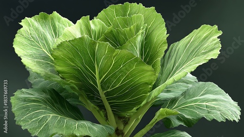 A cabbage plant with broad green leaves