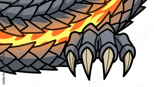 Scaled creature's claw with flames