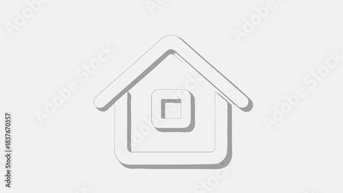 Simplified house icon rendered in gray, with outlines and a shadow effect on a light gray background