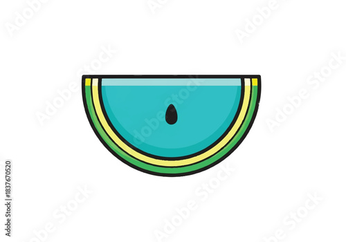 A stylized slice of watermelon with a single black seed.