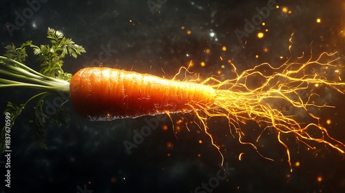 A carrot with golden roots that wiggle slightly